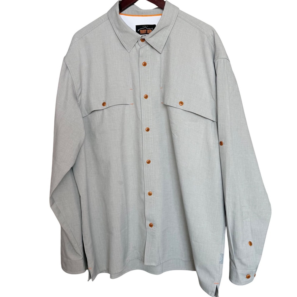 Orvis Trout Bum Fishing Shirt Mens XL Gray Long Sleeve Vented Back Hiking Mesh
